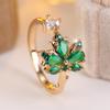 Green Crystal Maple Leaf Opening Rings For Women Vintage Gold CopperColor Engagement Ring Wedding Jewelry Valentine's Day Gift