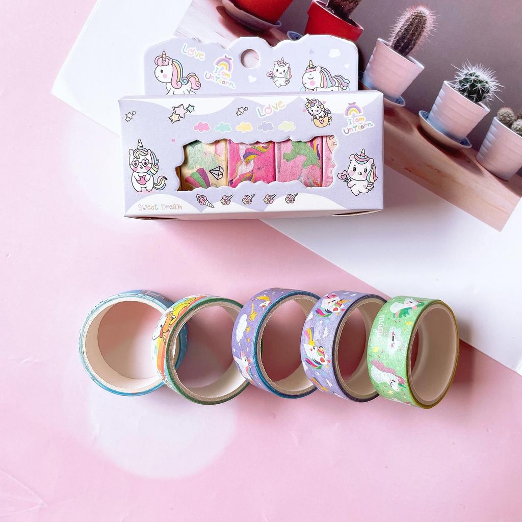 2025 5Roll Unicorn Masking Tape for Diary Notebook Greeting Cards Photos Decoration Journaling Supplies Children's Day Gift