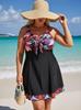 Plus Size Women's Geometric Print Two-Piece Tankini Swimsuit with Swim Skirt