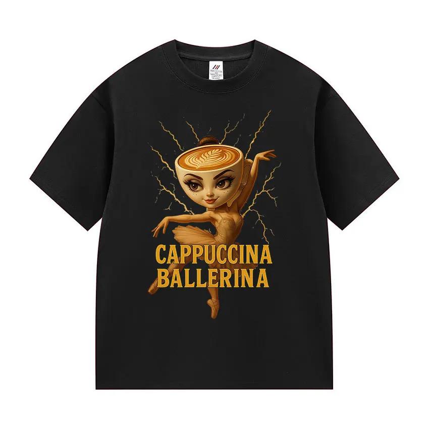Funny Cappuccino Ballerina Meme Graphics Tee Shirt Women Fashion Cozy Hot Sale T-shirt Summer Women T-shirts