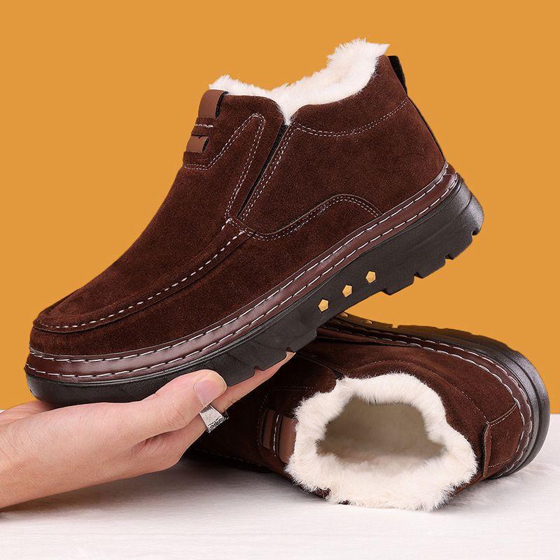 Northeast Thickened Men's Cotton Shoes Middle-aged and Elderly Winter Piled Thickened High-top Shoes Thick-soled Non-slip Muffin Soft-soled Snow Boots