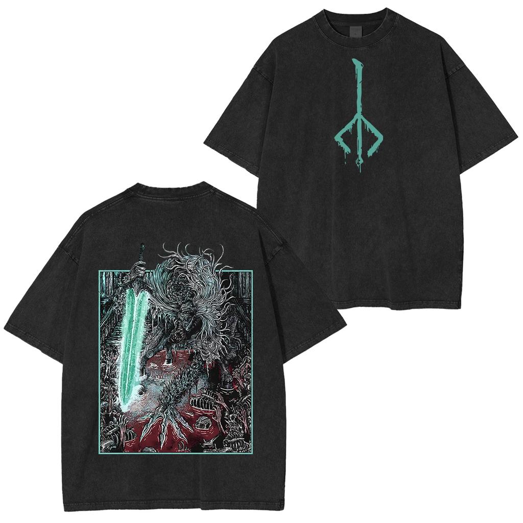 Bloodborne Ludwig Der Verfluchte Heilige Klinge Grim T-Shirt Jäger und Lampe Boten Oversize Unisex Gewaschen Streetwear T-Shirt