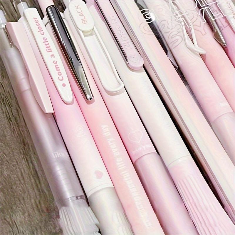 5PCS Boxed Pink Blush Retractable Neutral Pen, 0.5mm Slender Tip, Smooth Writing Ink Pen for Students and Offices