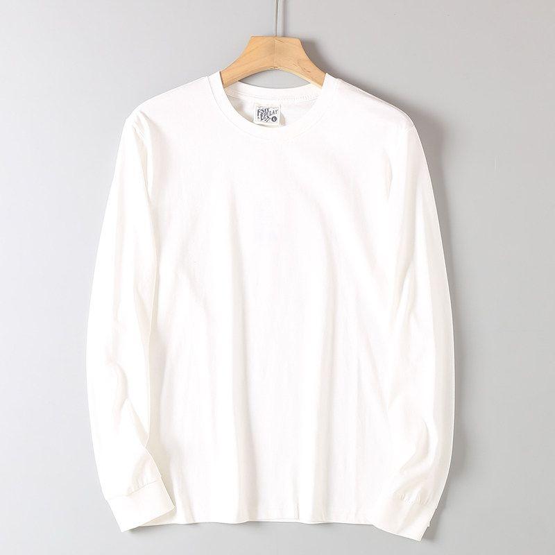 Tail Washed Pure Cotton Comfortable Breathable Pure Color Bottoming Shirt Men's Spring & Fall Loose-Fitting Casual round-Neck Long Sleeves T-shirt