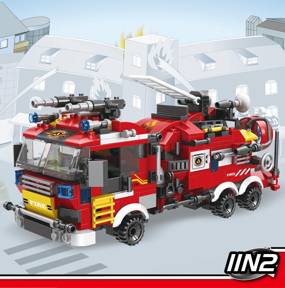 HUIQIBAO City Fire Truck Model Building Blocks Firefighting Set Fireman Figures Bricks City Construction Toy for Children Gift
