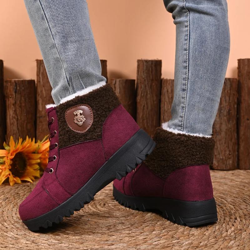 Women Warm Snow Boots Winter New Round Toe Suede Cotton Shoes Women Lace-Up Platform Anti-Slip Ankle Boots  De Mujer