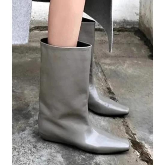 Einfache vielseitige Ritterstiefel mit eckiger Spitze und niedrigem Absatz für Damen, neue modische temperamentvolle Ärmel-Mid-Leg-Stiefel für Damen