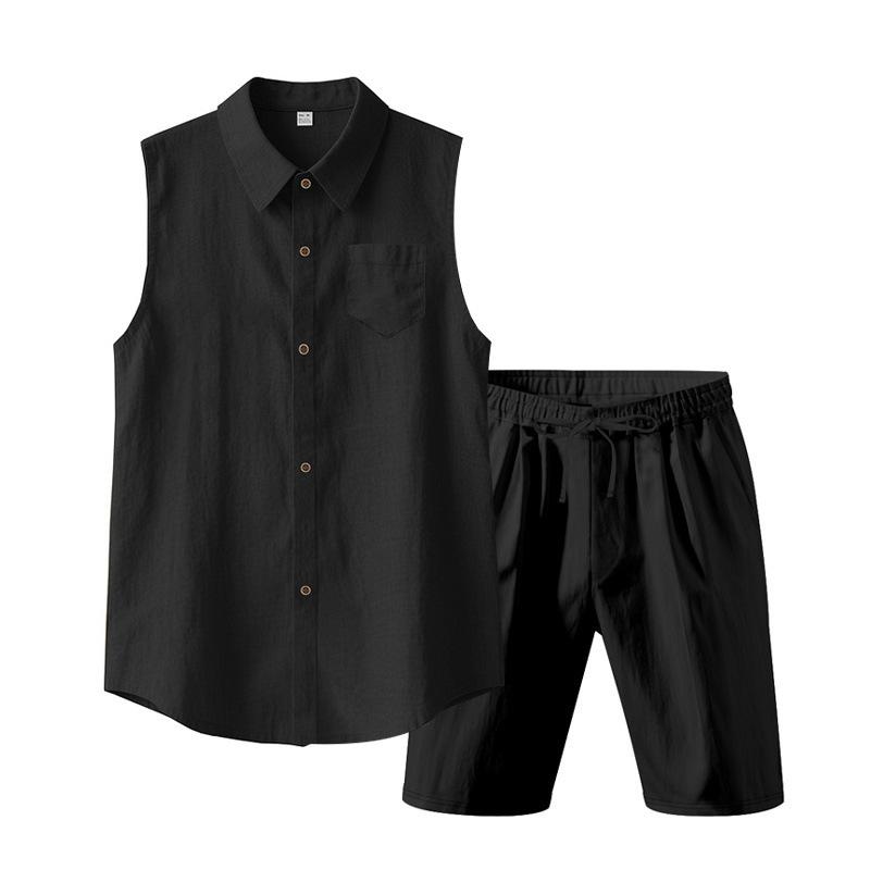 Loose Linen Sleeveless Collared Beach Shirt Casual Summer Fashion for Men Open Cardigan Style Clothing