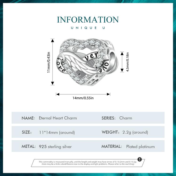 BAMOER 925 Sterling Silver Glittering  Eternal Heart Charm Beads for Women Original Bracelet and Bangle Charms Jewelry
