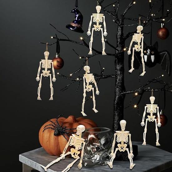 10 Pcs Mini Skeleton Figurine Decoration 6" Posable Human Bone Statue Plastic Skull Prop for Halloween Home Haunted House Party Favors