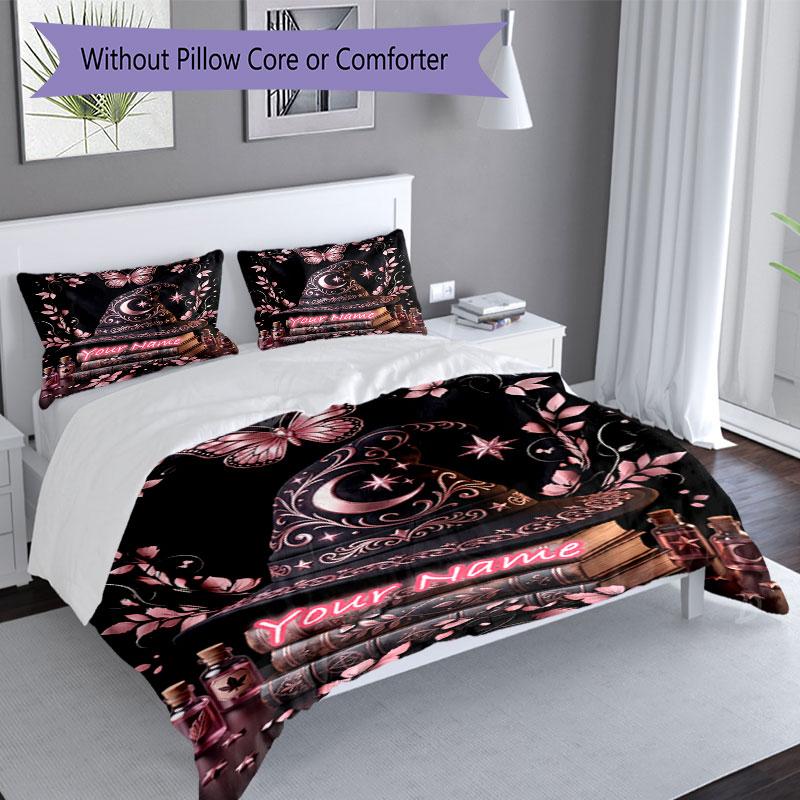 3PC Custom Name Witchcraft Magic Art Bedding Set Duvet Cover Closure Includes 1 Duvet Cover & 2 Pillowcases for Bedroom