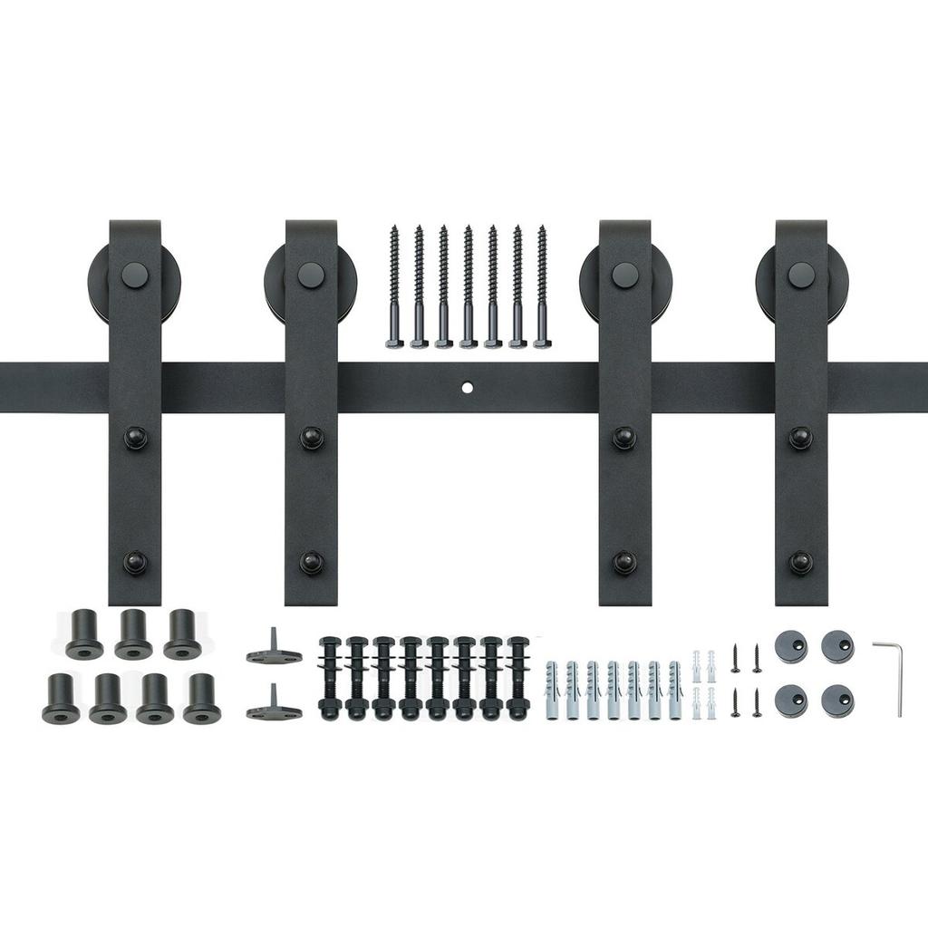 8FT Sliding Barn Door Hardware Kit, 330LBS Heavy Duty Barn Door Track Kit for Double Doors, Fit 3.7-4.3FT Total Wide and 1.3"-1.8" Thick 2 Door Panel,
