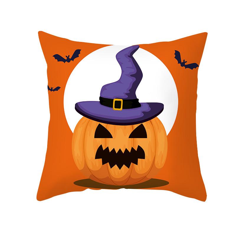 Halloween Pillow Cover New Product Cartoon Pumpkin Castle Print Peach Skin Cushion Cover Pillow Cover