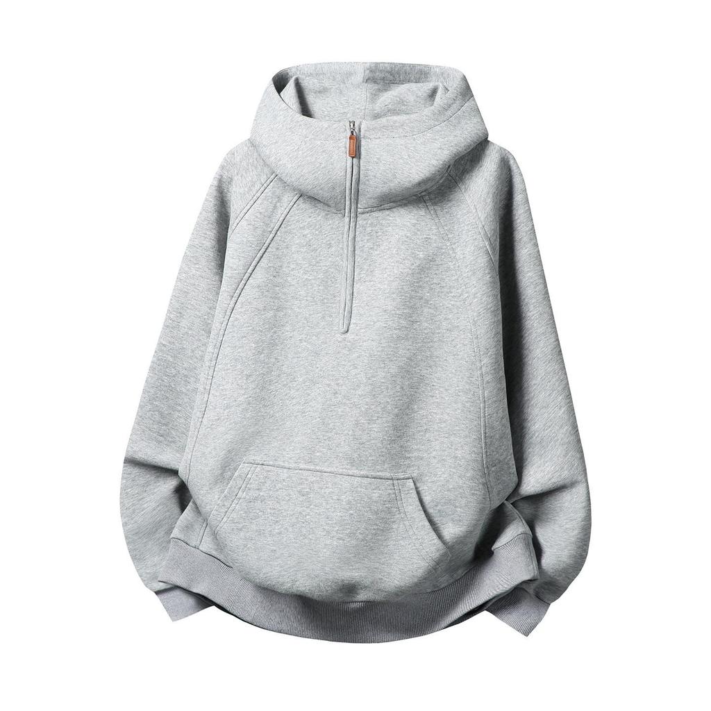 Unisex Heavyweight Half-Zip Hoodie with 3D Panel & Stand-up Collar for Autumn/Winter