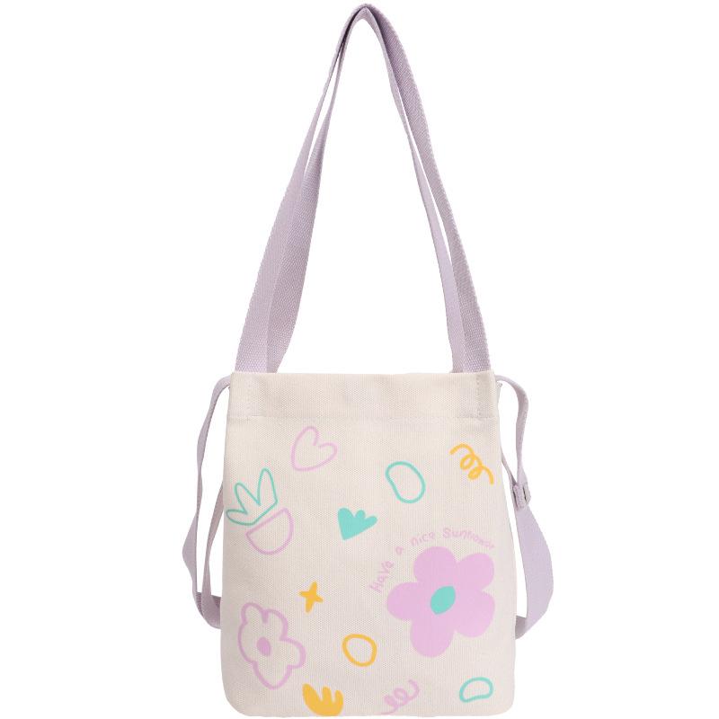 

Cotton embryo cloth white canvas bag women s spring and summer printing shoulder bucket bag messenger bag bucket bag фіолетовий