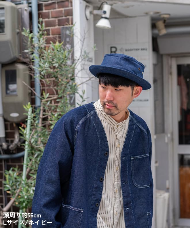 Nakota Req Hatter Denim Pork Pie and Simple Hand Size L Circumference Navy Hat, Men's Women's, Cotton, Design, Washable, Casual, Travel, Outdoor,