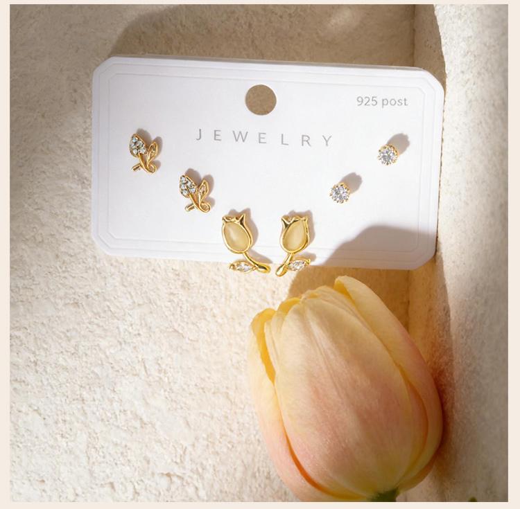 3 Pairs/Set Heart Flower Stud Earrings for Women Girls  Zircon Pearl Earring Set Multiple Piercing Cartilage Earring Jewelry