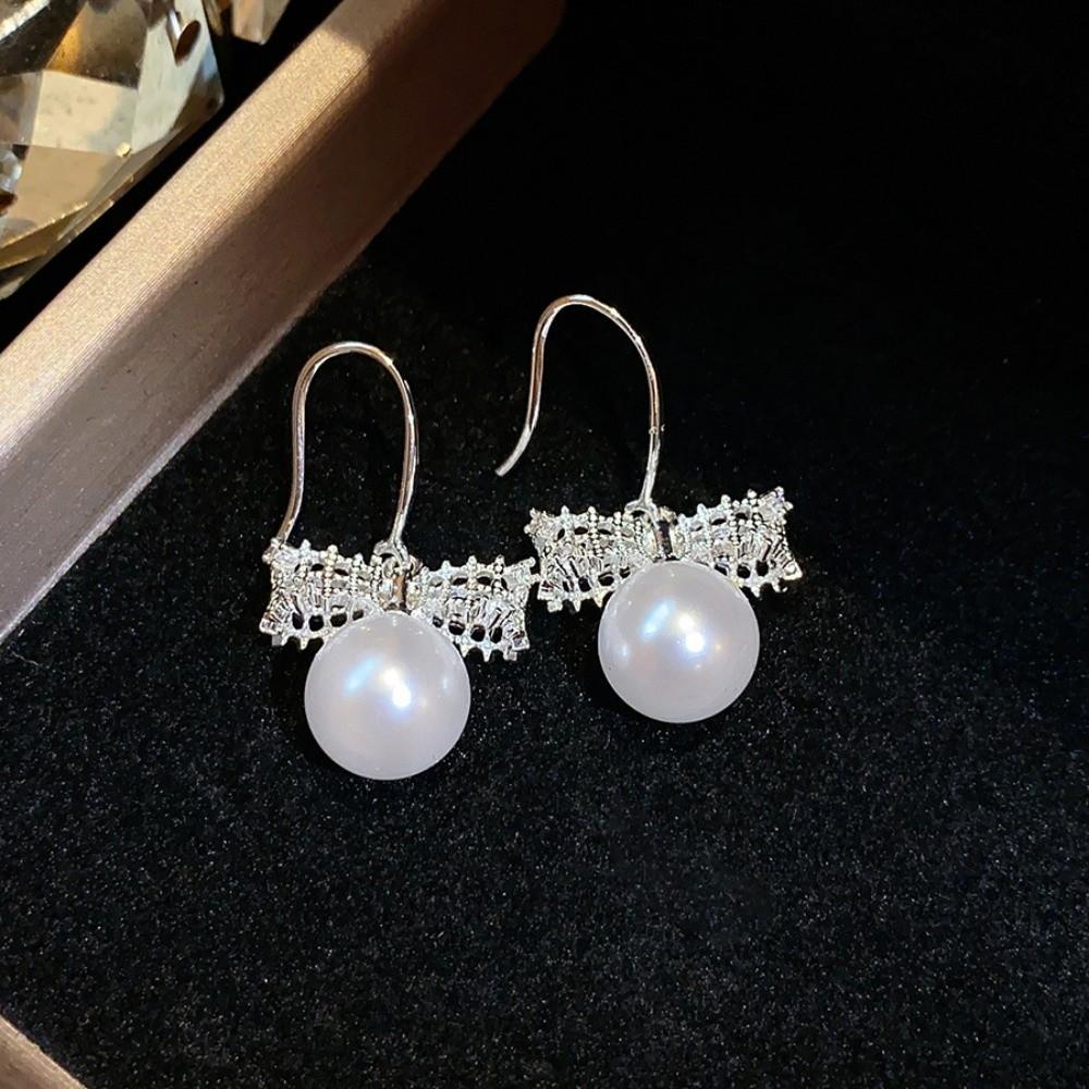 Shell Beads Drop Earrings Wedding Bride Ear Hook Exquisite Bow Pearl Long Earrings Girls Gift