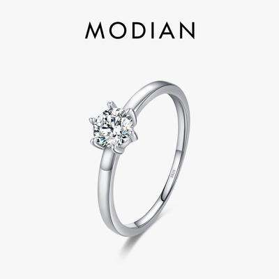 MODIAN 925 Ayar Gümüş Minimalist Göz Kamaştırıcı Şeffaf Zirkon Yüzük Platin Kaplama Kadınlar İçin Düğün Takısı Sevgililer Günü Hediyesi