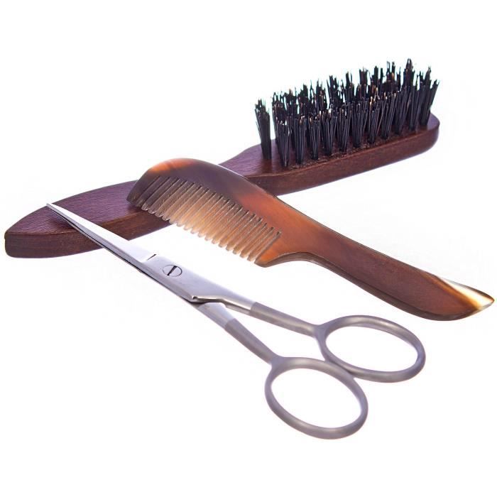 LA MAISON DU BARBIER Set Moustache 3 Pièces - Ciseau + Brosse + Peigne