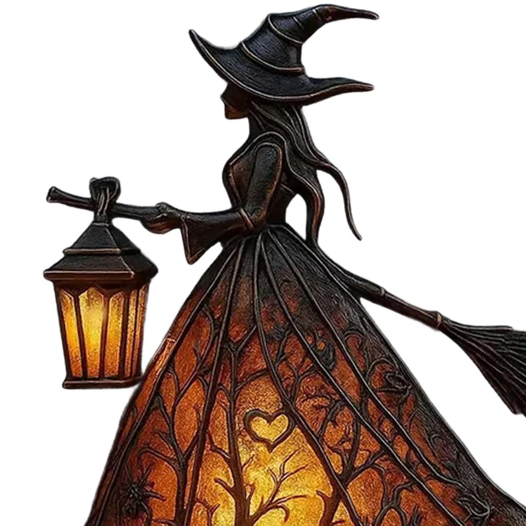 Halloweenská čarodějnická lampa, Gotická strašidelná čarodějnická dekorace s lucernou, Unikátní stolní lampa, Dekorační figurka, Stojící noční světlo pro domácí párty dekoraci