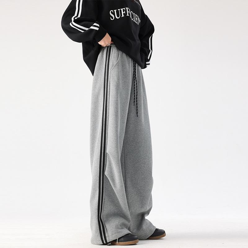 

Параллельные повседневные спортивные брюки для женщин на весну и осень, новые, с высокой посадкой, свободные, прямые, с широкими штанинами, на кулиске, облегающие, спортивные штаны XL