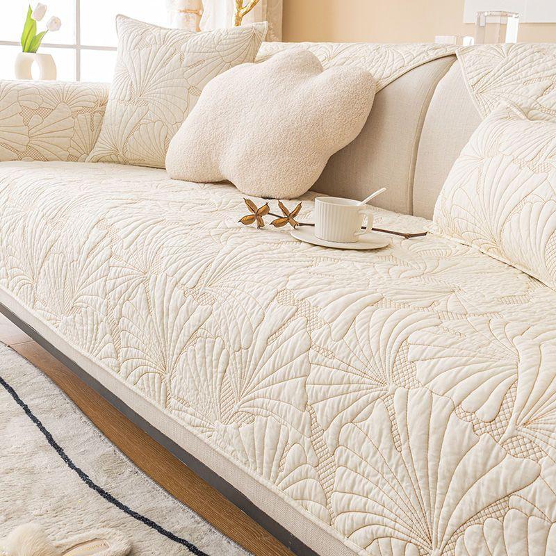 Nordic Simple Solid Color Sofa Cushion Four Seasons Pure Cotton Fabric Non-Slip Cotton Seat Cushions Universal Modern Sofa Cover Slipcover