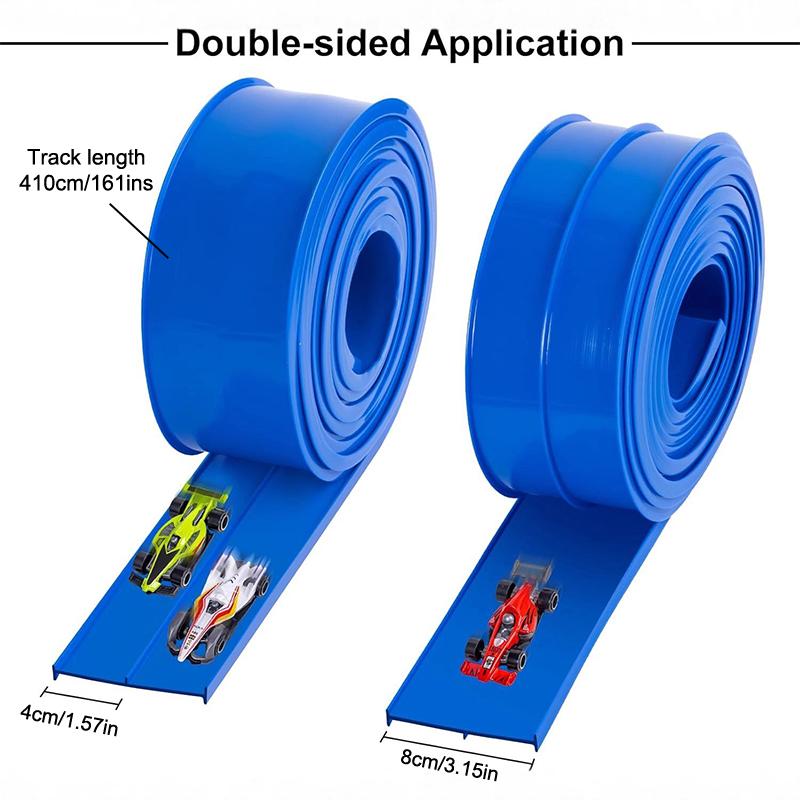 13.5 Ft Flexible Race Track For Kids, Race Car Ramp Track With Suction Cups And 2 Small Racecars