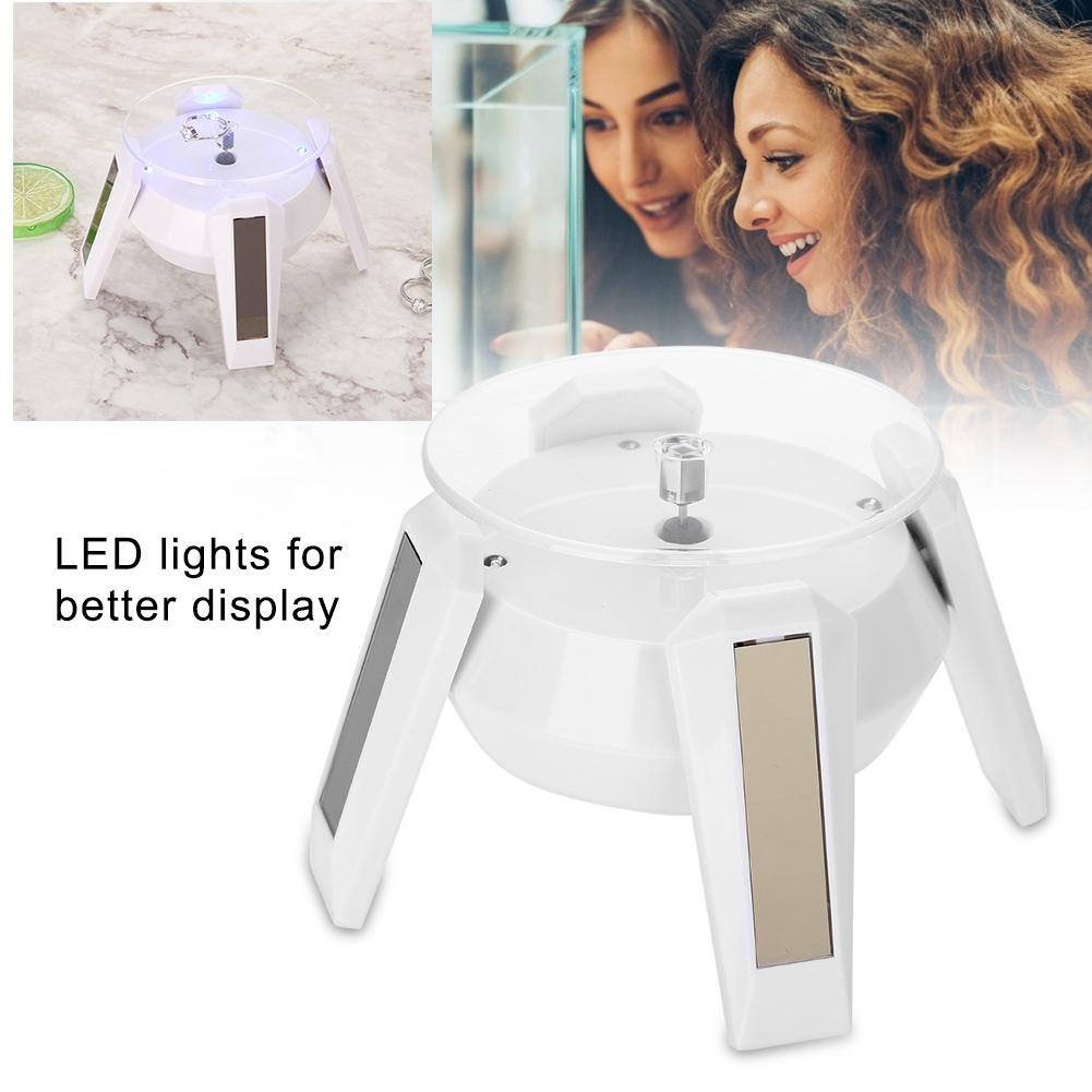 Solar 360 Grad rotierenden Drehteller Uhr Telefon Schmuck Display Stand LED Licht (Weiß)