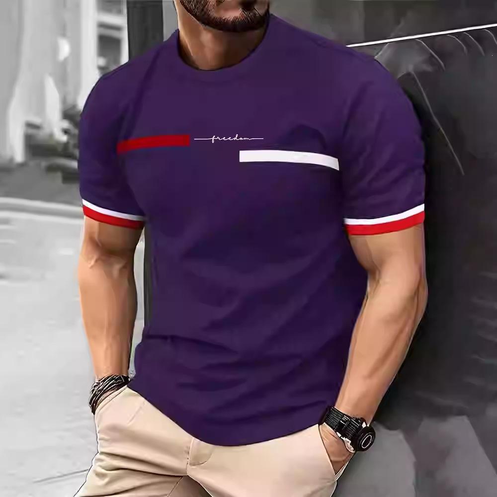 26. New Popular Casual and Comfortable Short-sleeve T-shirt, 3D Printing Technology, Suitable for Layering and Outerwear, Loose Striped Short-sleeve 