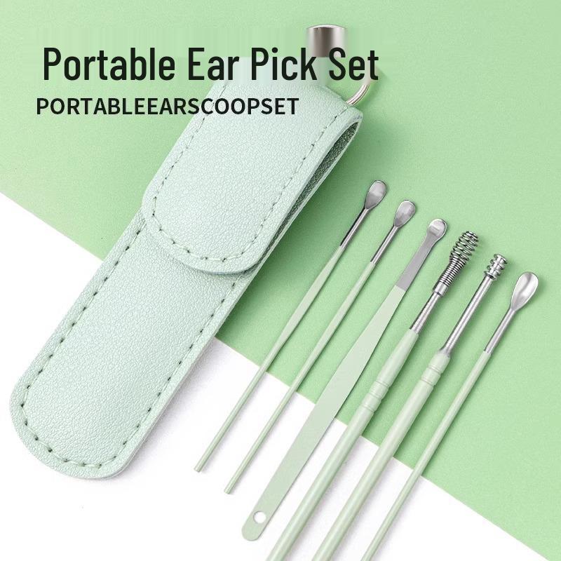 Six-Piece Luminous Ear Cleaning Tool Set with Leather Case, Yellow