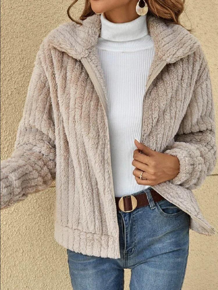 2024 Women's Fur Plush Short Coat Cardigan Autumn Winter Lapel Style