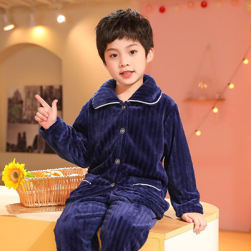 Cozy Coral Fleece Pajamas Set for Kids - Flannel Homewear for Winter