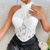 Transparent Lace Camisole Mesh Fishbone Corset Camisole Fashion Neck Halter Crop Tops  Travel