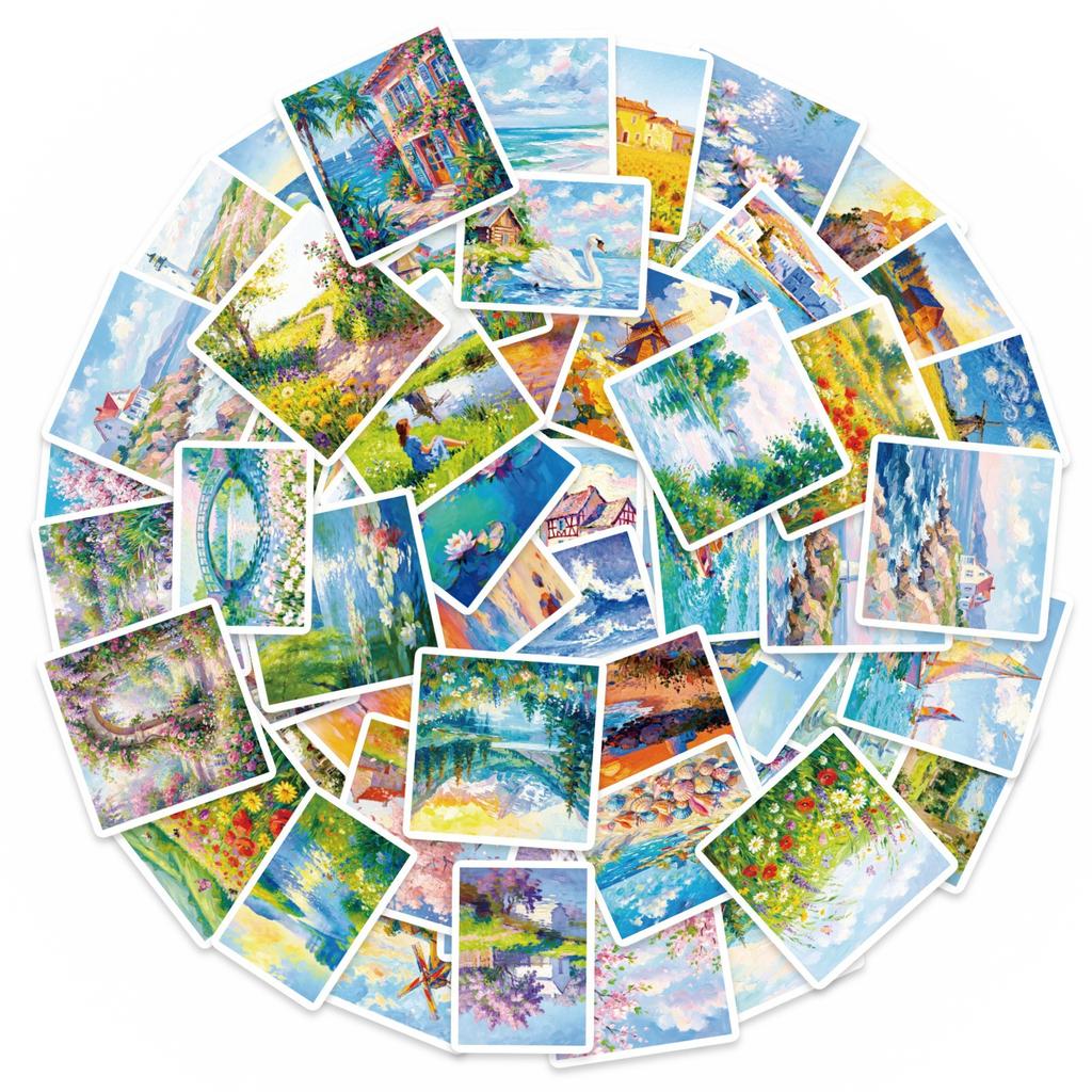 56 Landscape Oil Painting Stickers Creative Painting Warm Travel Scenery Beauty Material Decorative Stickers