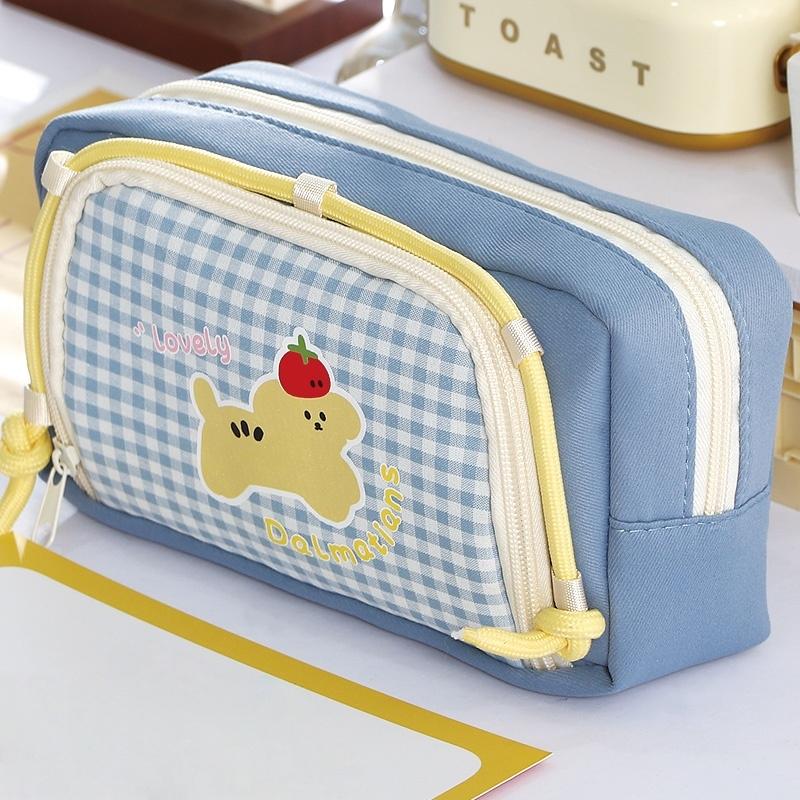 

1 шт. Милый пенал для карандашей с собачкой, пенал, милый мультяшный ретро-клетчатый узор, большая вместимость, сумка для хранения канцелярских принадлежностей для студента