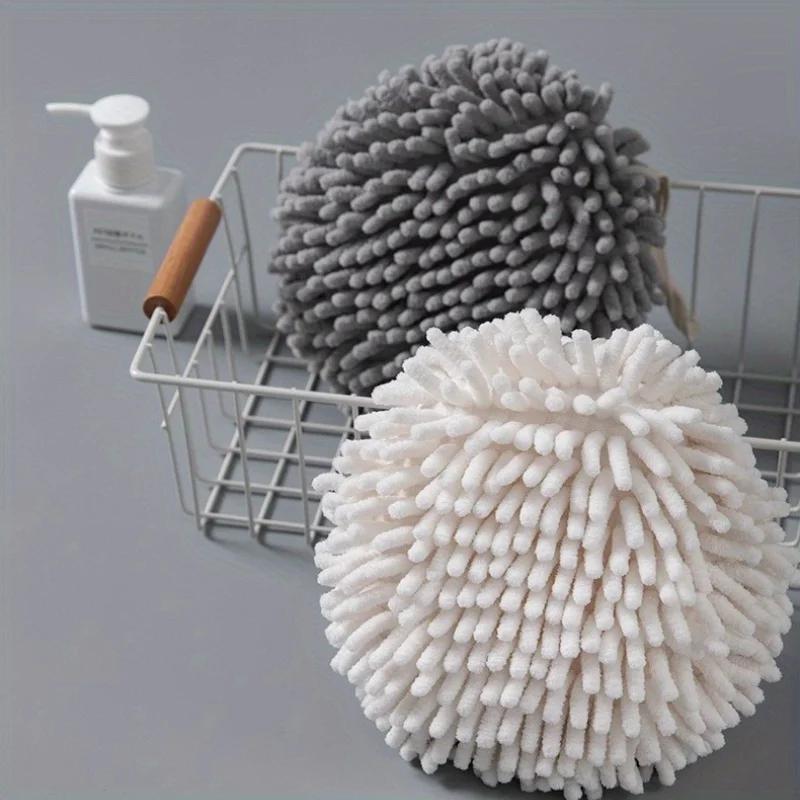 1pc Hanging Chenille Hand Wipes Kitchen Bathroom Hand Towel Ball with Hanging Loops Quick Dry Soft Absorbent Microfiber Towels