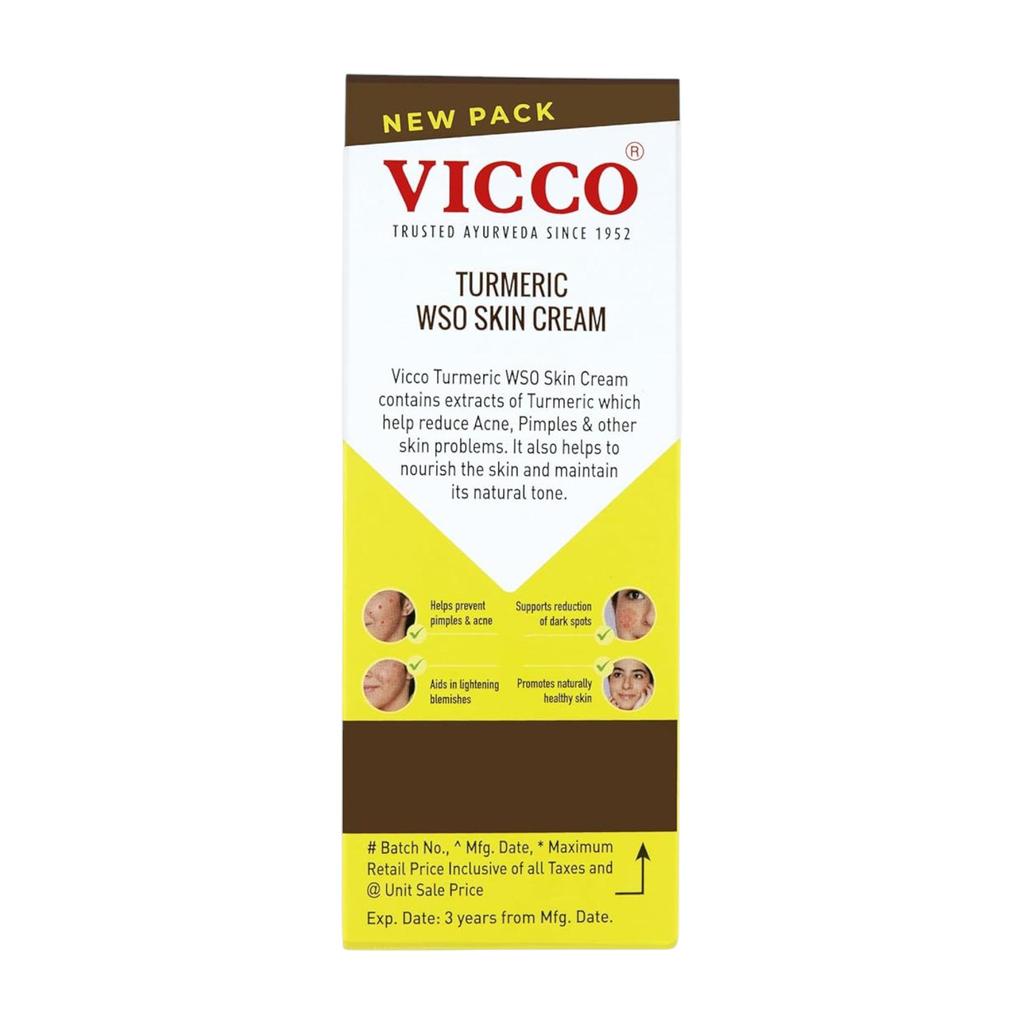 Vicco Turmeric WSO Ayurvedic Skin Cream For Pimples, Dark Spots, Blemishes & Clear Radiant Complexion | Natural Glow & Even Tone Care 30g Pack Of 1