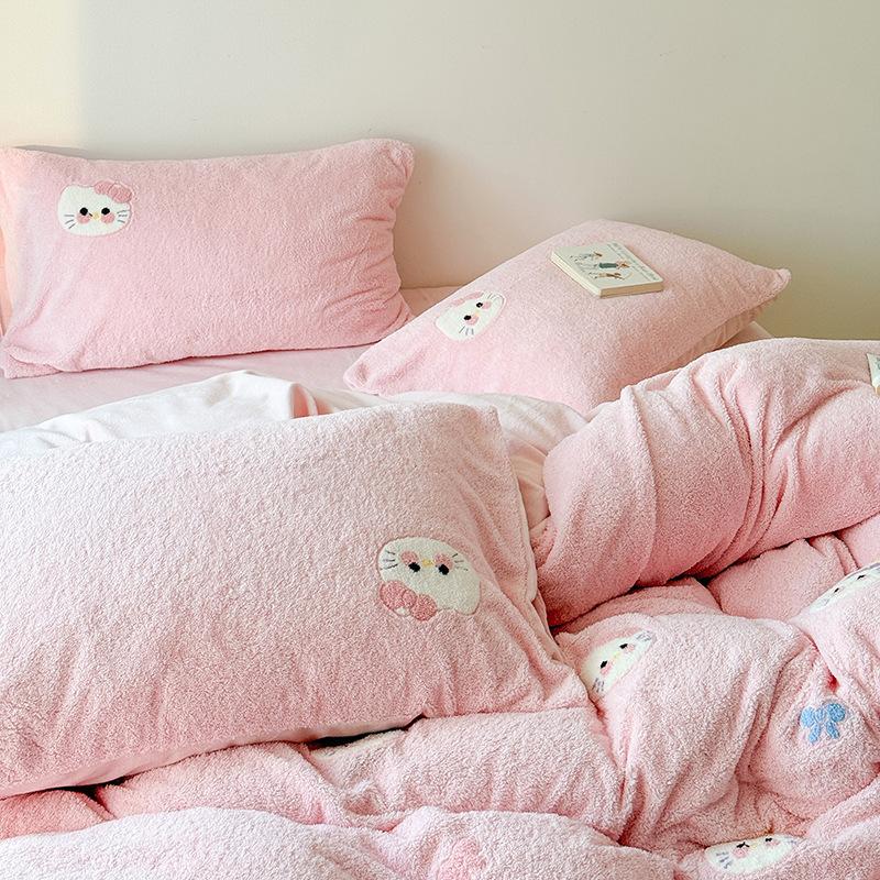 Rice Fleece Towel Embroidery Series Thickened Milk Fleece Four-Piece Set