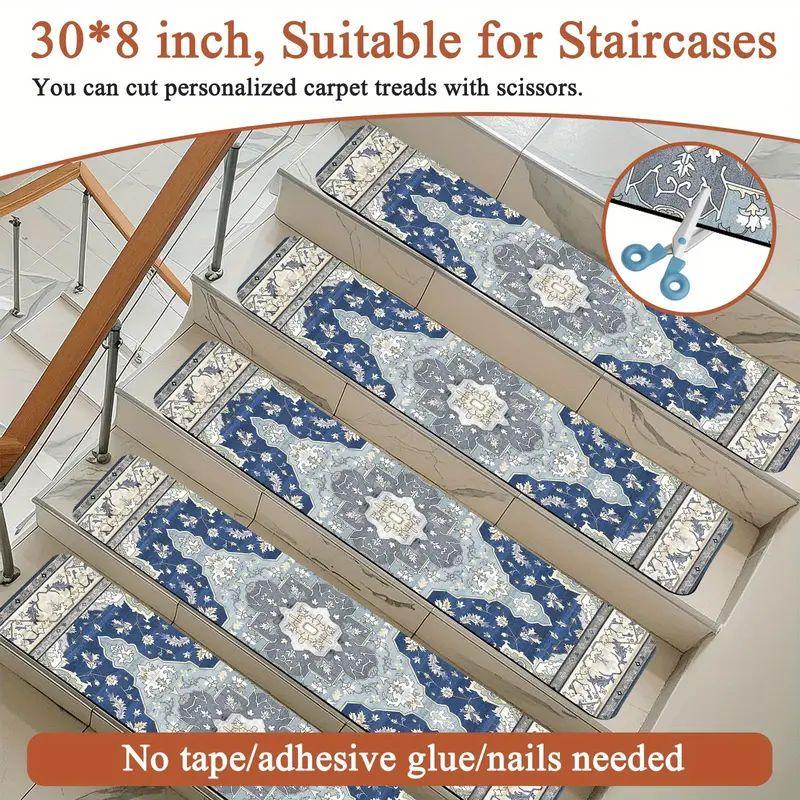4/7/10/15pcs Bohemian Stair Treads Reusable Rubber Indoor Safety Mats for Pets Children Elderly Non-Slip Stair Carpet