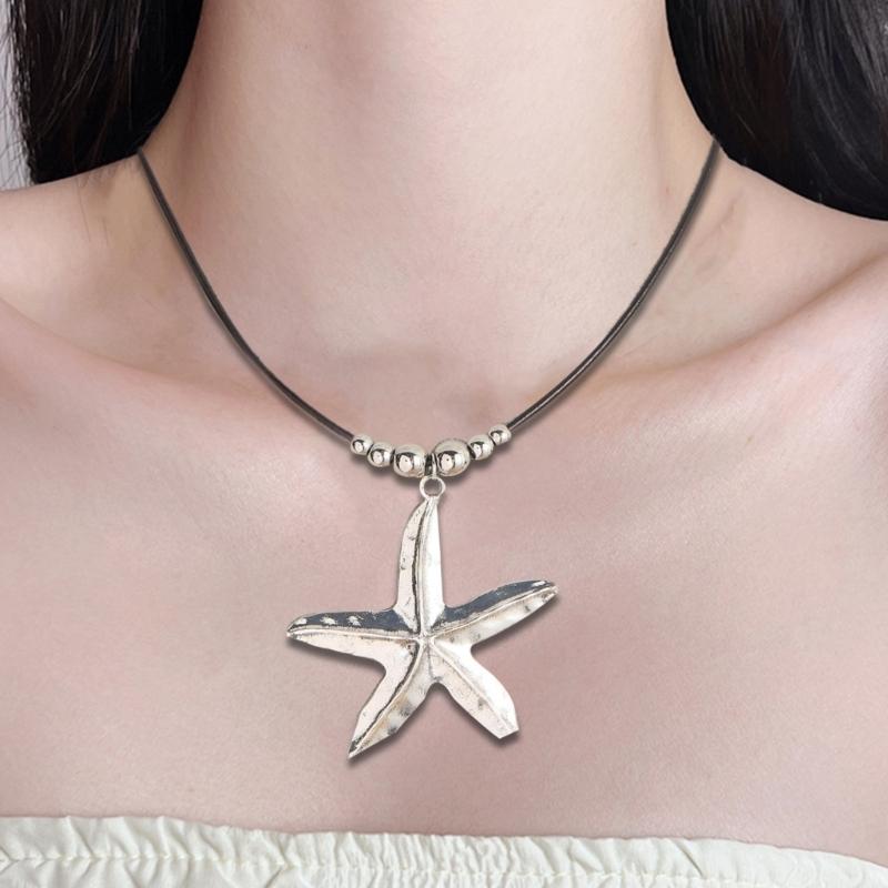 Starfish Pendant Necklace Beach Choker Jewelry Bohemian Wax Rope Chain Necklace