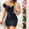 Figurbetontes, kariertes, schulterfreies, sexy, trägerloses Etuikleid für Partys