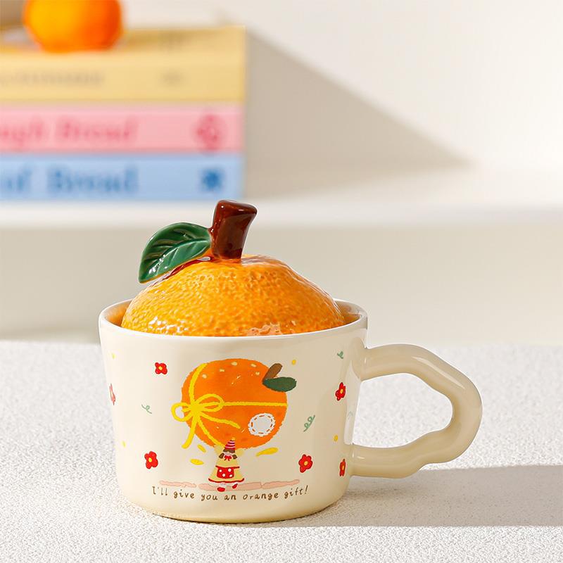 Orange Vattenkopp Kontor Födelsedagspresent Keramisk Kopp Mugg Mugg med Lock Souvenir Söt Kopp Hushåll Dricksvatten