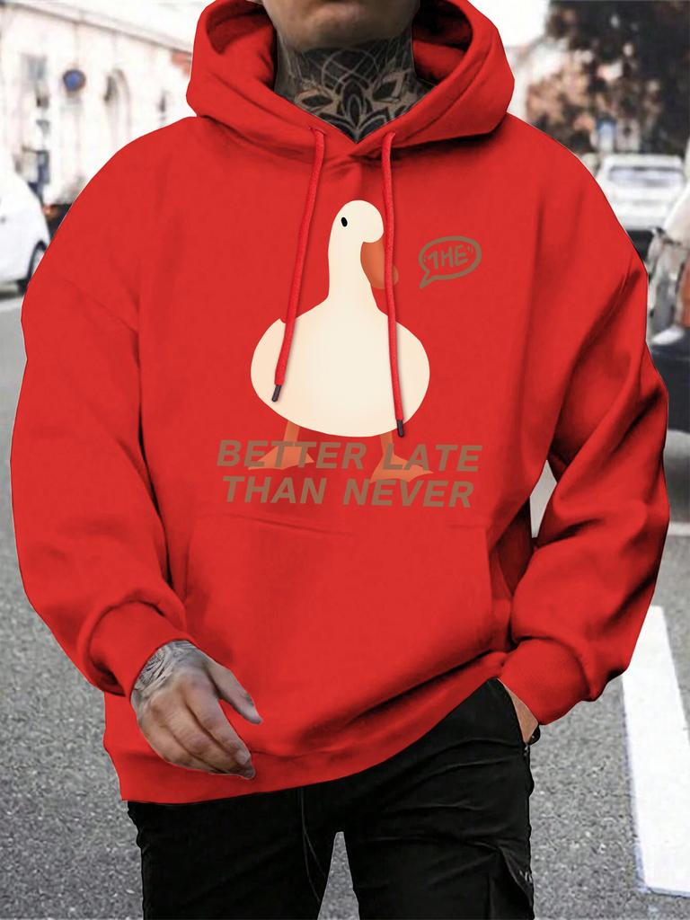 Better Late Than Never Duck Printing Men Hoodie Multicolor Loose Hoody Autumn Fleece Streetwear Hip Hop Pocket Man Hoodies