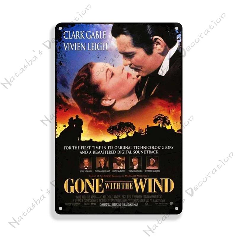 Gone With The Wind Metal Sign Classic Movie Metal Poster Man Cave Garage Vintage Metal Plate Rusty Metal Plaque Industrial Decor