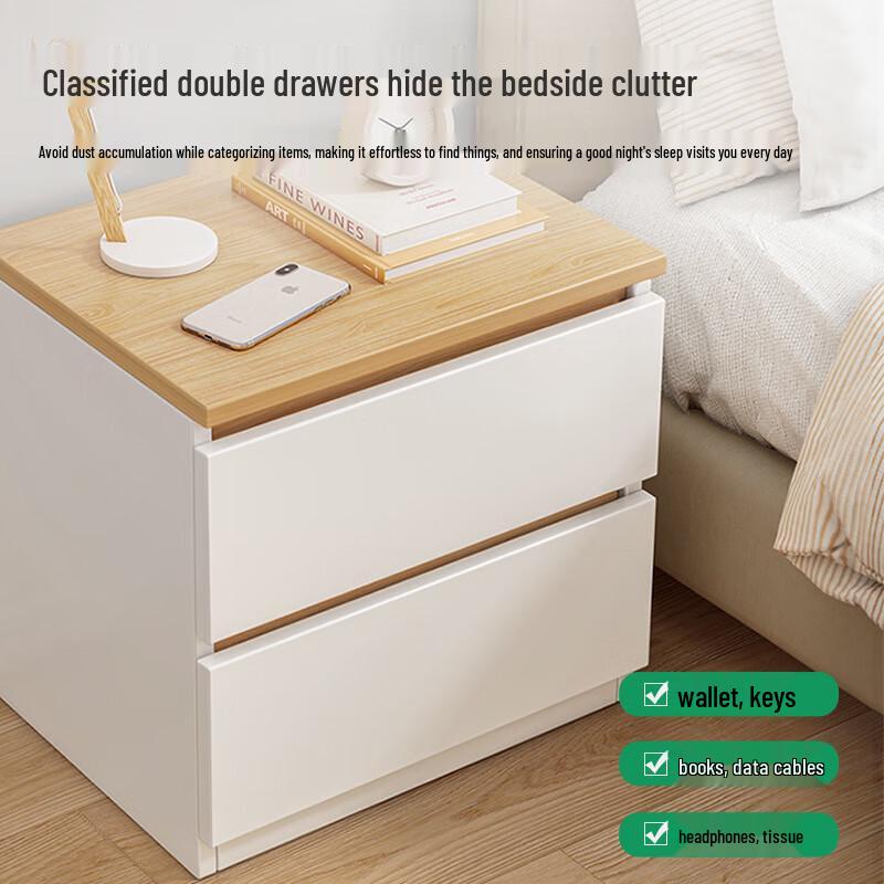 Modern Solid Wood Bedside Table with Double Drawers