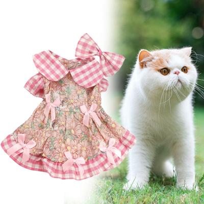 Summer Hawaii Dog Dress Floral Pattern Pet Skirt with Bow Decorations Breathable Comfortable Pet Dress