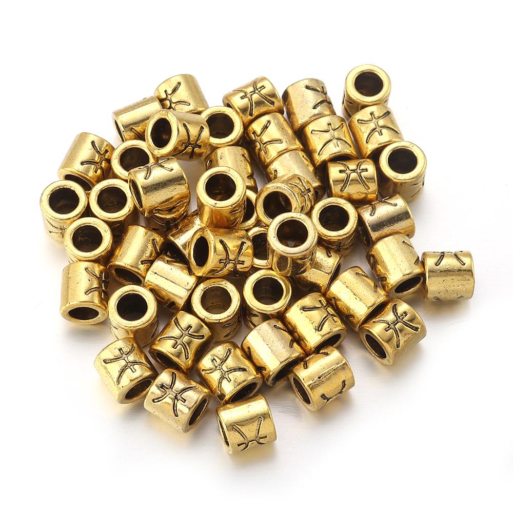 60pcs/lot Twelve Constellations Beads Alloy Beads Big Hole Tube Beads Spacer Loose Beads For Jewelry Making DIY Accessories