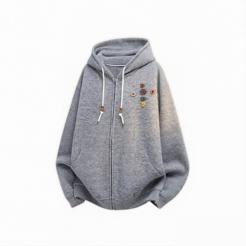 Unisex Vintage Knit Hooded Cardigan Oversized Casual Sweatshirt Streetwear