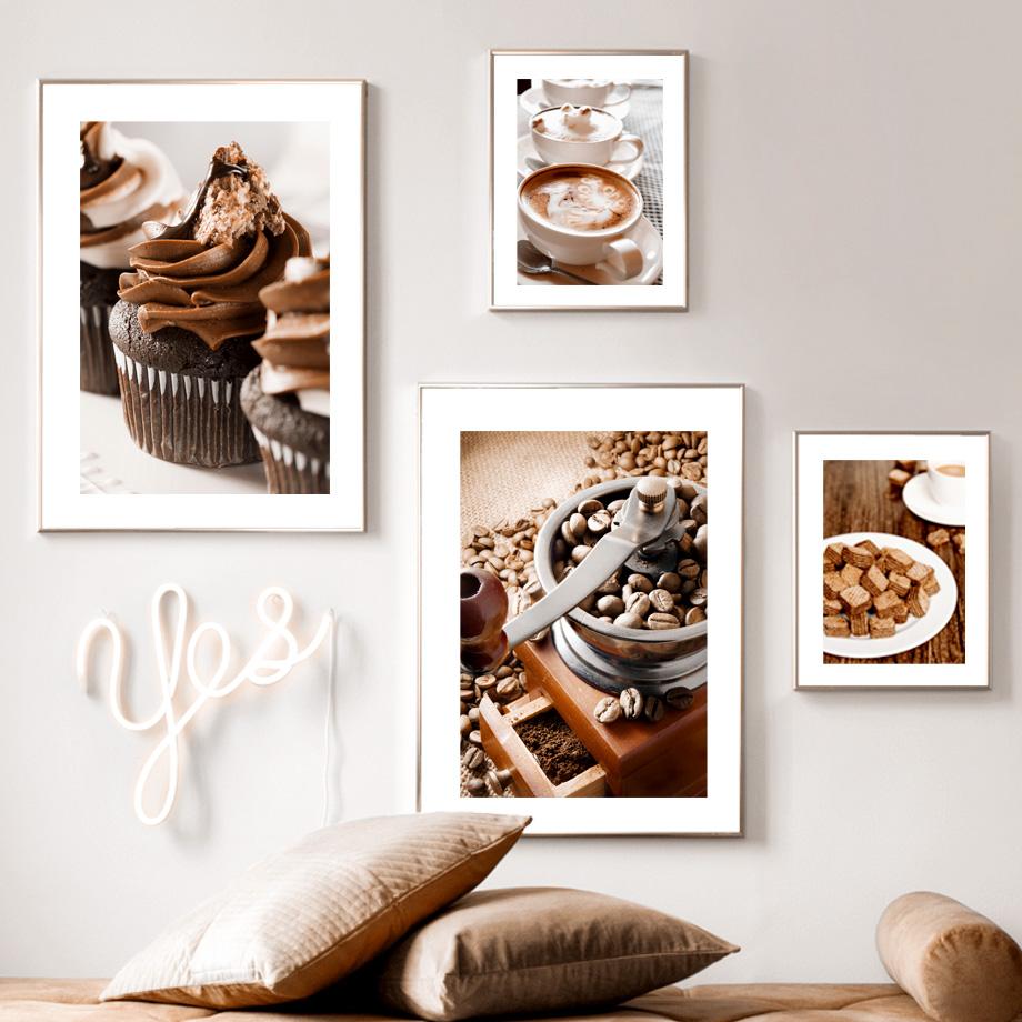 Coffee Bean Cup Chocolate Cake Dessert Shop Wall Art Canvas Painting Posters And Prints Hotel Cafe Picture Restaurant Room Decor